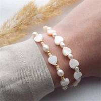 2022 new women bohemian fritillaria heart pearl beads splicing bracelet women beach white shell heart pearl splicing bracelet