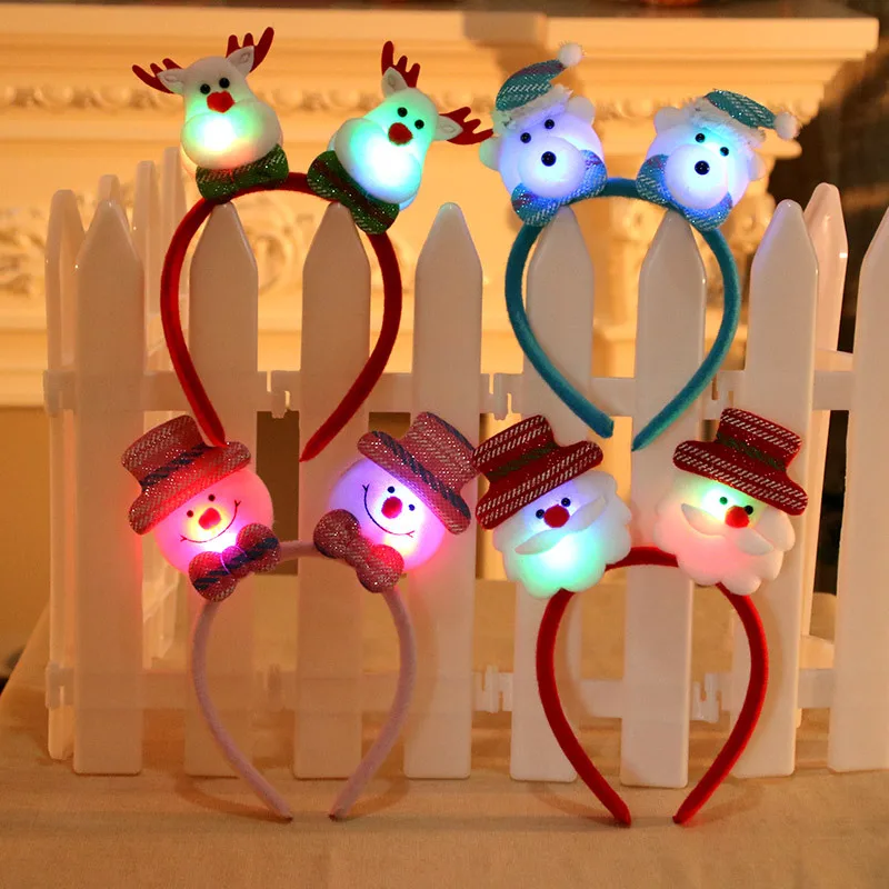 

2022 New Year Christmas Headband Snowman LED Light Headband Hair Band Christmas Decorations Noel Navidad 2021 Hair Accessories.