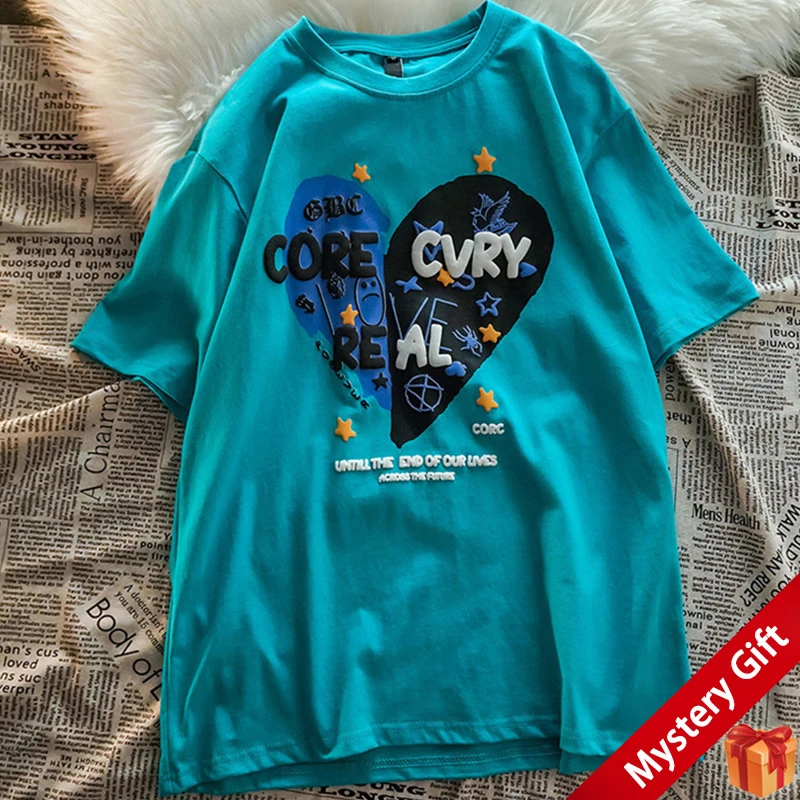 

Summer Short-sleeved t-shirt Women's Korean Fashion Love Foaming Printed Casual Loose Tee Top y2k Anime Oversized tshirt blusas