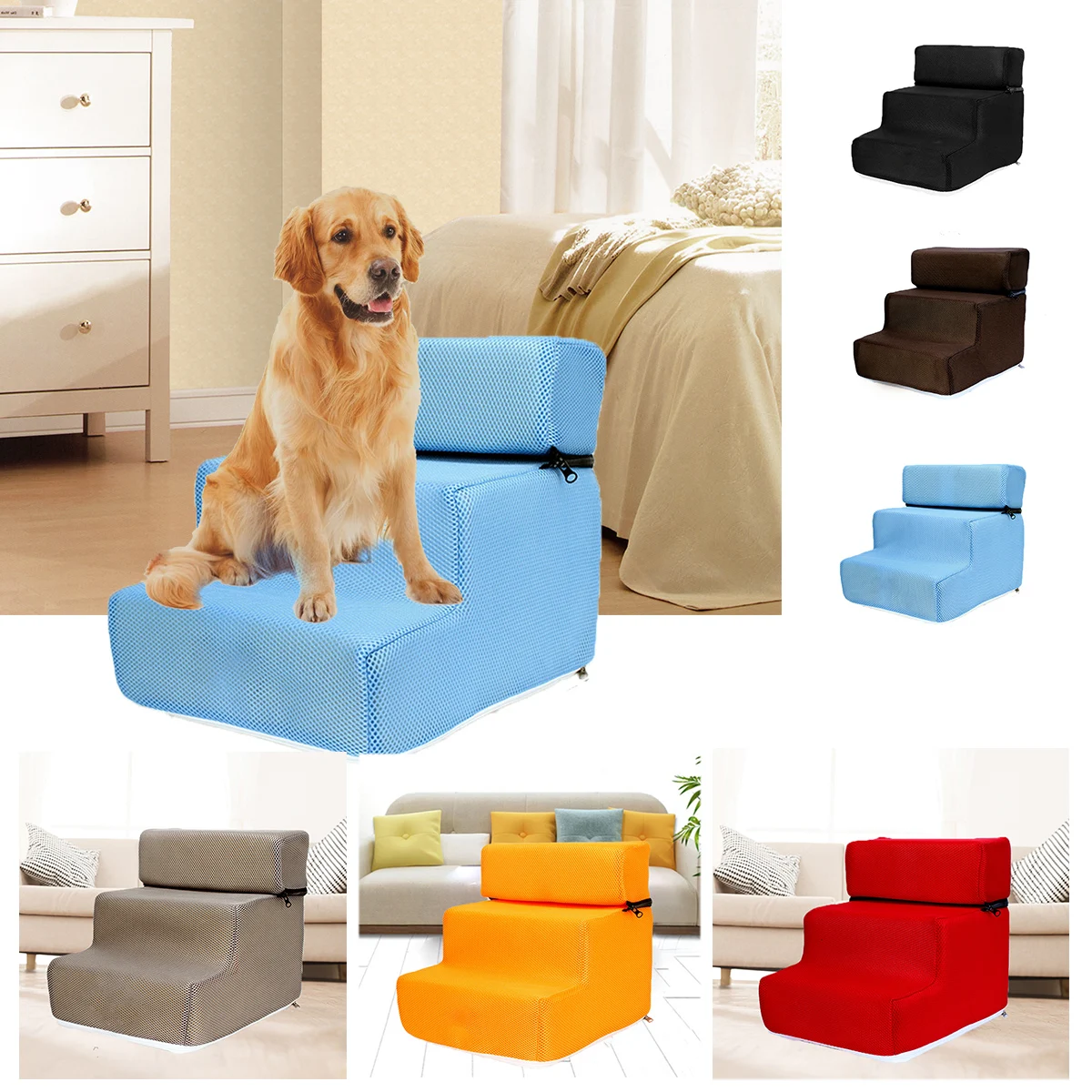 

Pet Ladder Cover Detachable Zippered Mesh Fabric Stairs Cover Non-Slip Washable Dog Ramp Stair Cover for High Bed Couches