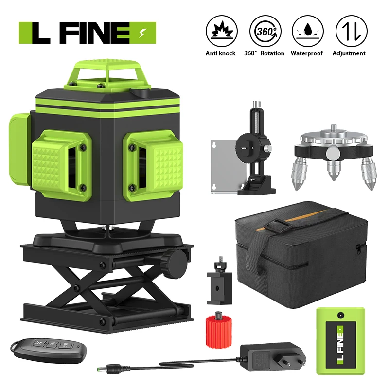 

LFINE16 Lines 4D Laser Level Green Light Green Beams 360 Horizontal And Vertical Selfleveling US Plug Super Powerful Laser Level