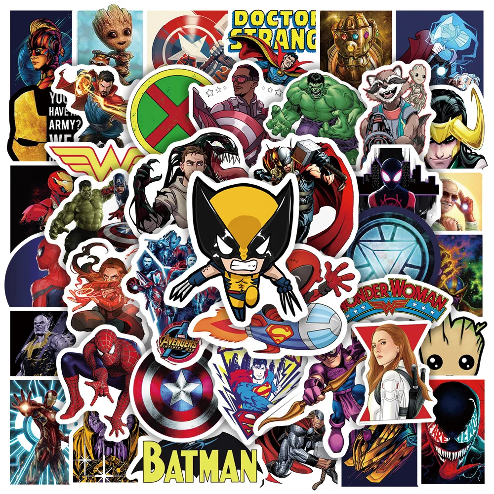 

10/50/100PCS Disney Marvel The Avengers Cute Super Hero Cartoon Stickers Graffiti Decals Laptop Car Bike Toy Sticker for Kids