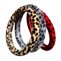 1 pc fashion plush leopard print car steering wheel cover 3 colors scratch resistant steering wheel protective cap accessories