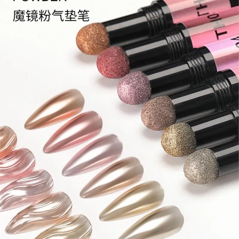 

Magic Chrome Nail Powder Pen Air Cushion Holographic Nail Magic Powder Pen Dual-Use for Nail Art Metallic Dust Pigment Accessory