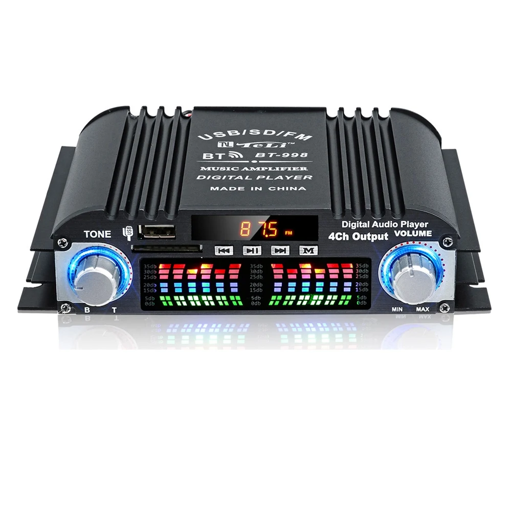 

BT-998 HIFI Digital Audio Amplifier LCD Display ClassD Power Amplificador Bluetooth Radio Car Home Speaker FM USB SD