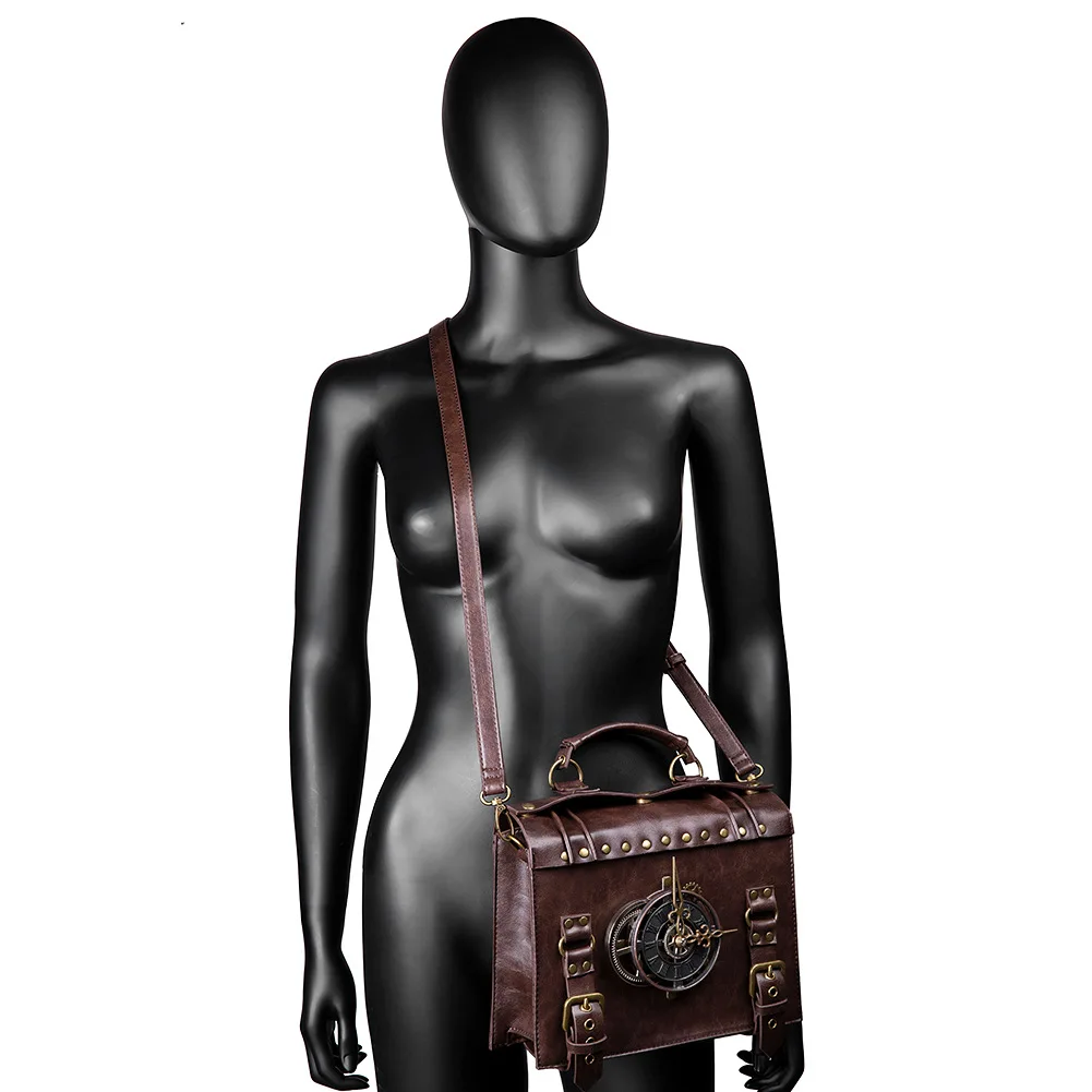 

2023 New Brown Genuine Leather Punk Retro Style Handheld One Shoulder Crossbody Women's Bag