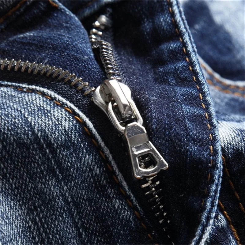 EH·MD® Ripped Scraped Jeans Embroidered American Flag Micro Seal Soft Light Blue Cat Whisker High Street Fashion High Stretch