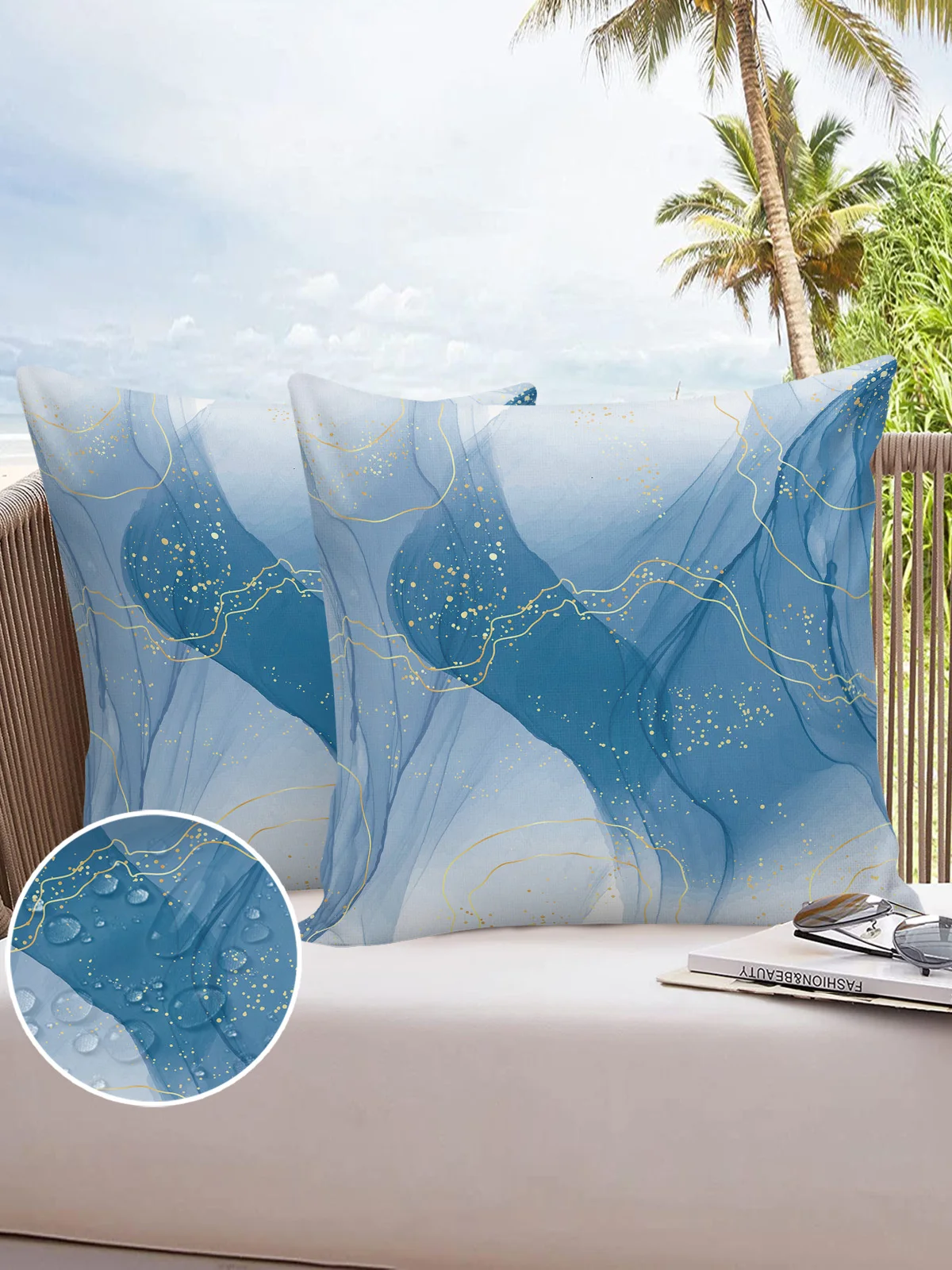 

Marble Line Blue Gradient 2/4PCS Outdoor Pillowcase Waterproof Sofa Pillow Cover Case Garden Patio Cushion Covers Home Decor
