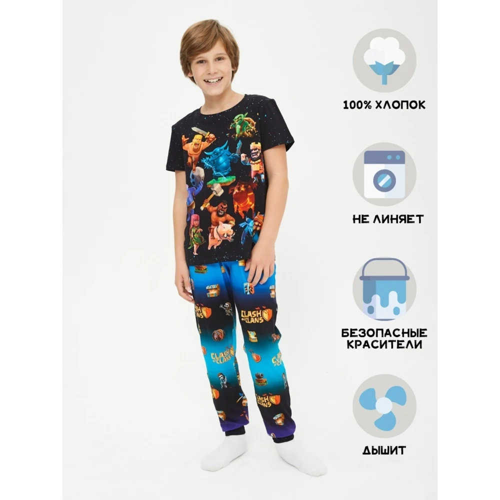 Пижамный комплект для мальчика FortyFour KPJ034 черный 100% хлопок | Детская одежда и обувь