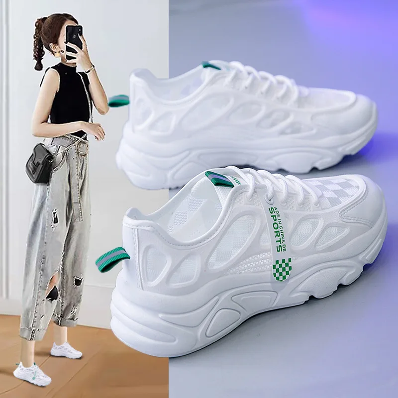 

Casual Shoes 2023 Summer New Fashion Korean Women's Shoes Ins Student Movement Hollow Thick Soled Casual Sports Shoes