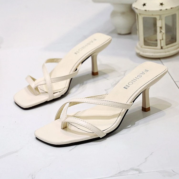 

Summer High Heels Sandal Women Pinch Slippers Women High Heels Flip Flops Square Toe Slides Party Shoes Lady Thin Heels Sandals
