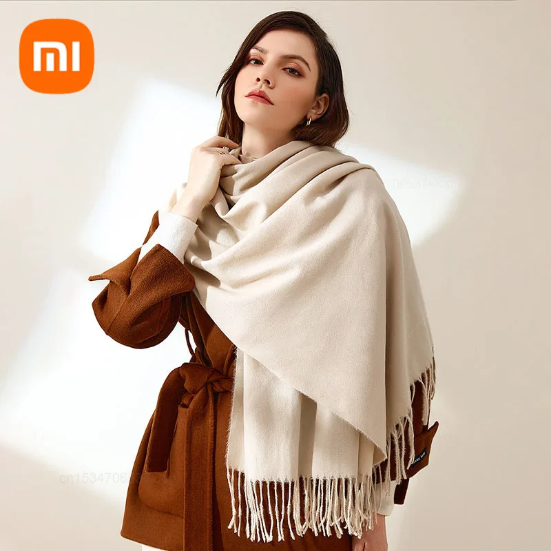 

Новый модный кашемировый женский шарф Xiaomi, осенне-зимняя теплая шаль, шарф, накидка двойного назначения из пашмины, длинный женский однотон...