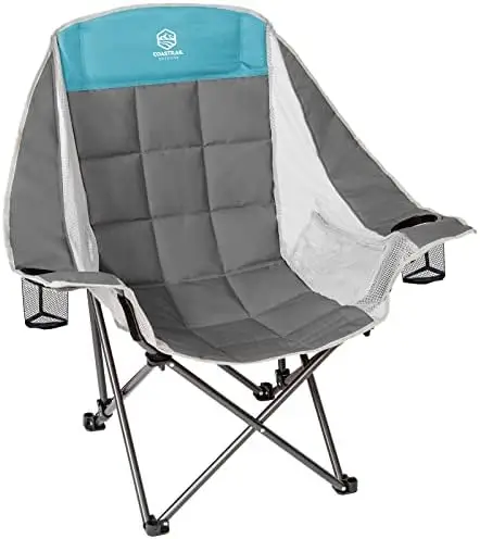

Folding Lawn Chair with Mesh Armrests, Padded Seat and Cup Holders Lightweight Comfortable Camp Chair Support 350 lbs, Grey