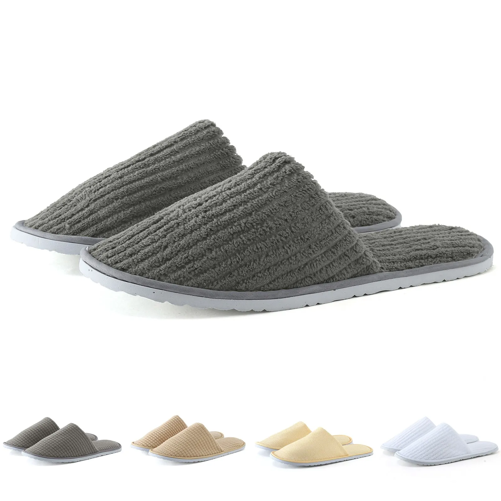 Men Women Disposable Slippers Hotel Home Stay Coral Velvet Antiskid Sole Disposable Cotton Slippers Convenient Travel Slippers images - 6
