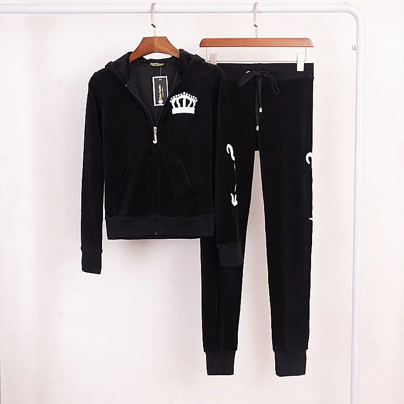 

Women's Elegant Velvet Tracksuit Two Piece Set Women Sexy Hooded Long Sleeve Top And Pants Bodysuit Suit