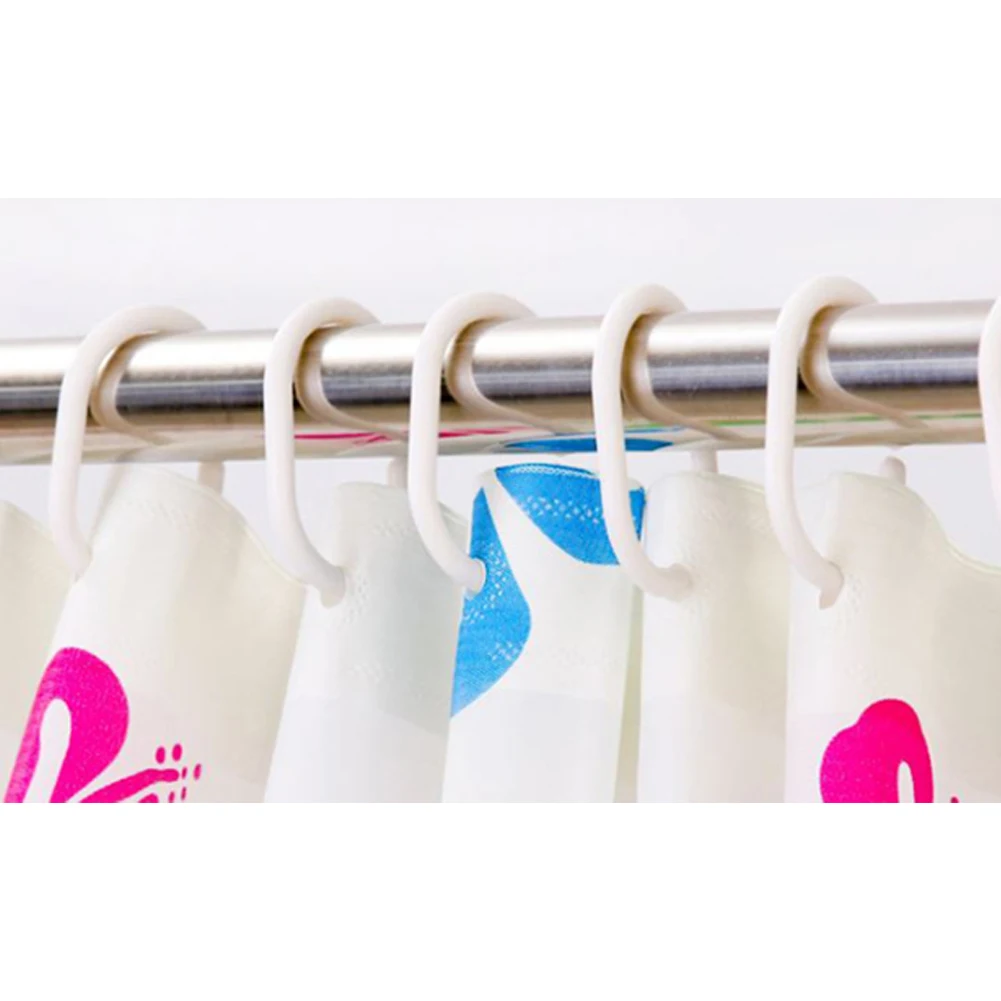 

White Shower Curtain Rings Hooks Bathroom Plastic Strong Pole Rail Guide Hanger Silicone Rubber Material Home Garden Bath