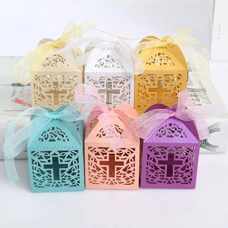 

10pcs Crossing Candy Dragee Boxes Angel Gift Box for Baby Shower Baptism Birthday First Communion Christening Wedding Decor