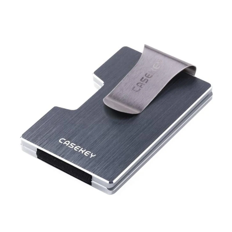 CASEKEY Men Slim Wallet Front Pocket Rfid Minimalist Credit Card Holder for Male Metal Purse with Money Clip Small Wallet