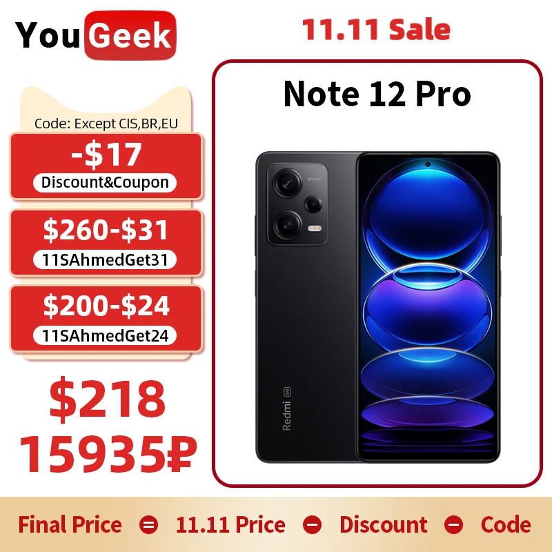 Tanie Xiaomi Redmi Note 12 Pro 128GB/256GB Smartphone 50MP OIS Aparat OLED Elastyczny Wyświetlacz 5000mAh 67W Szybkie ładowanie MTK Dimensity 1080