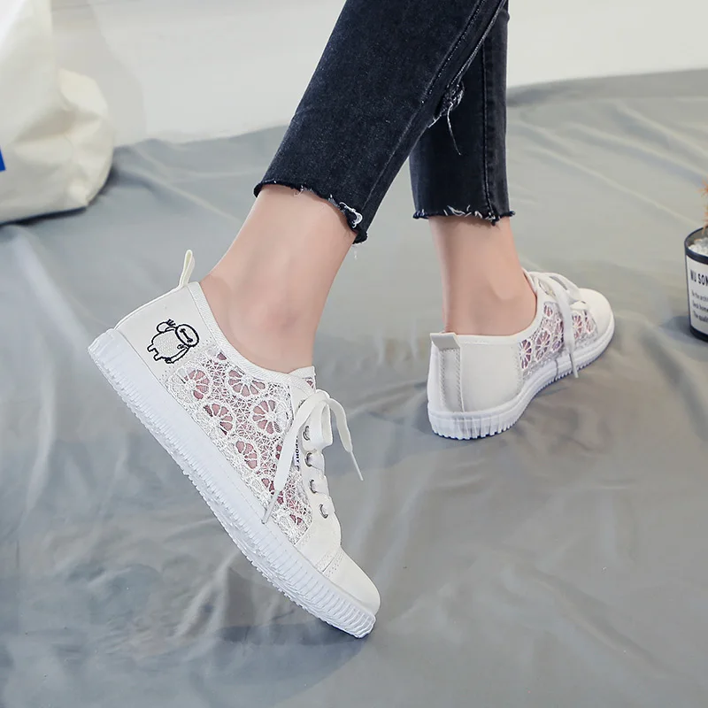 

Summer White Women Shoes Breathable Lace Hollow Sneaker Female Ultralight Non-slip Vulcanize Shoes Ladies Casual Sports Shoes