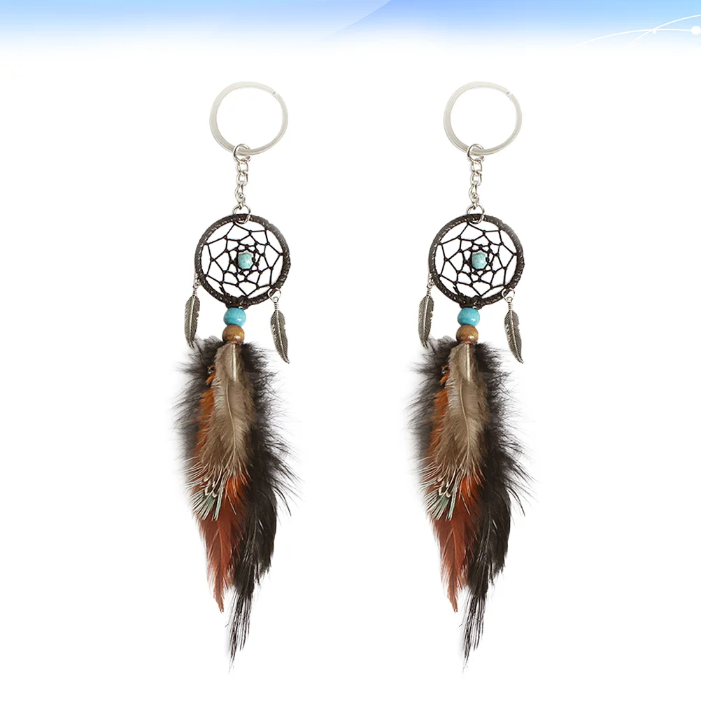 

2 Pcs Small Gift Dreamcatcher Keychains Ancient Silver Creative Key Holder Exquisite Key Ring Small Gift