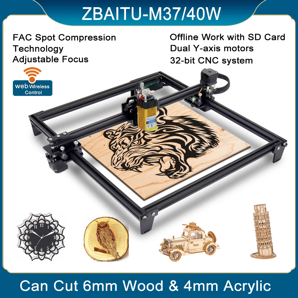 

ZBAITU M37 32-bit CNC Desktop Laser Engraver, Cutter, Wood Router, Engraving, Cutting Machine 37*37cm frame DIY Stainless steel