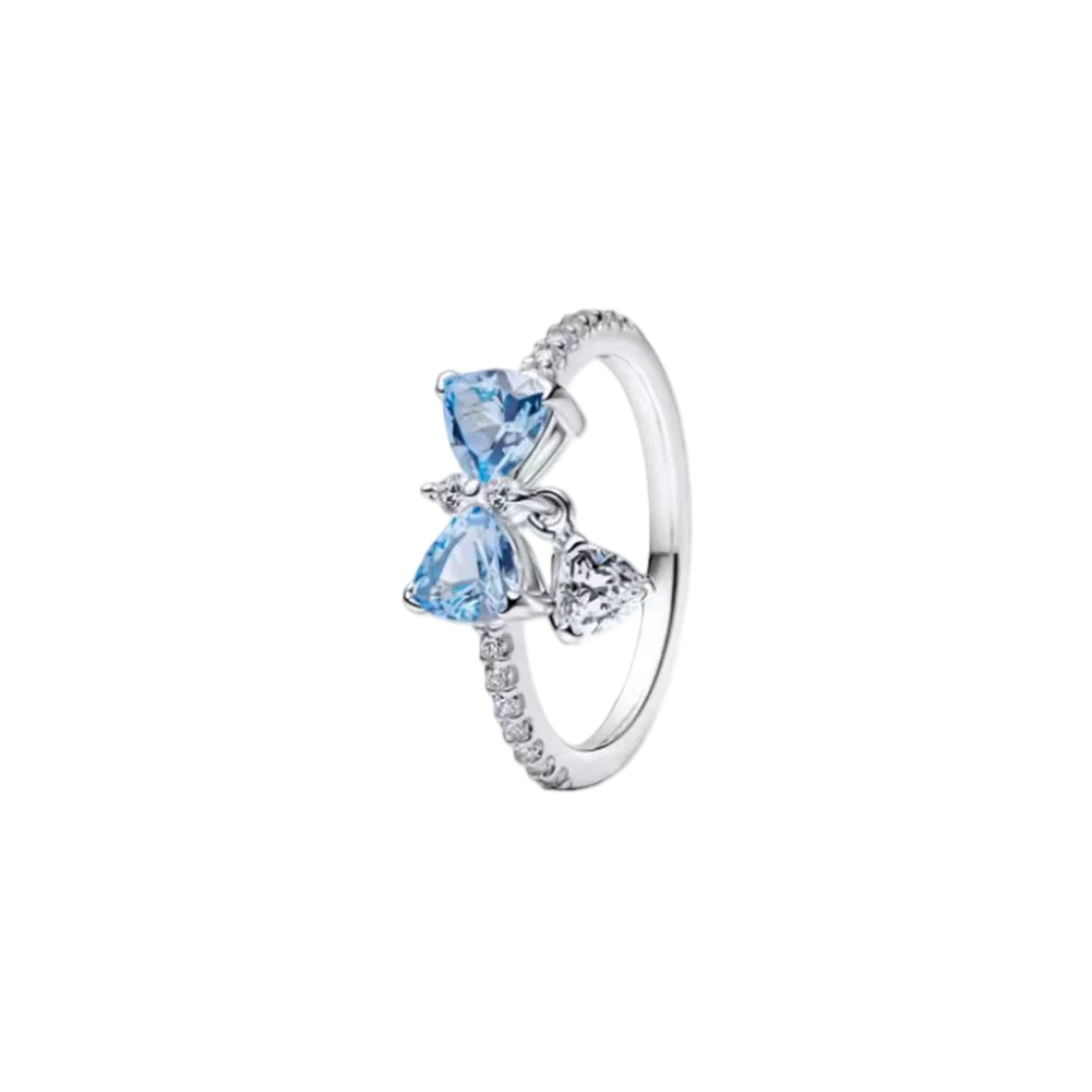 Фото Серебряное кольцо S925 с бриллиантом в форме сердца, фиолетовое кольцо Ice Linghua, синее кольцо с бантом, модное и элегантное кольцо №3