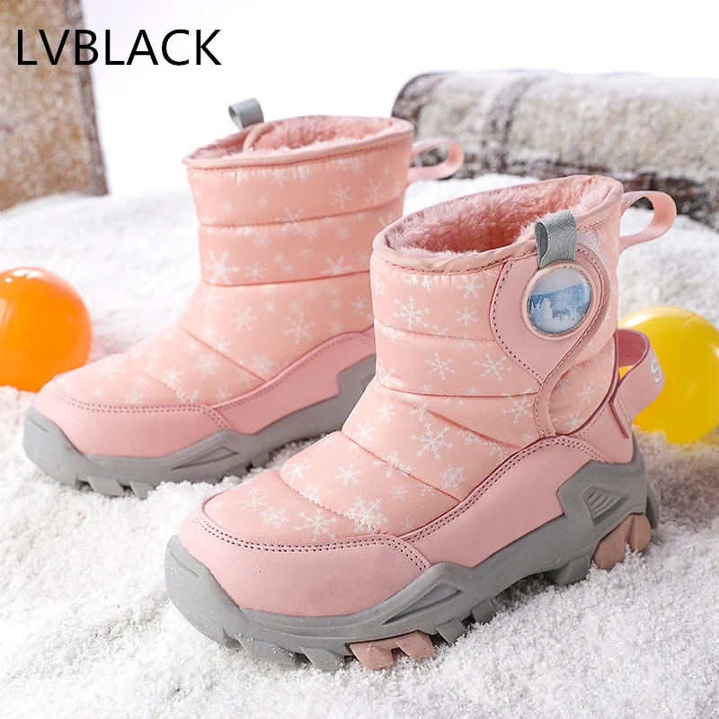 

Children's Shoes Boys Cotton Boots Plus Velvet Thick Warm Cotton Shoes Waterproof Middle AndBigBoys And GirlsBoots Anti-skiBoots