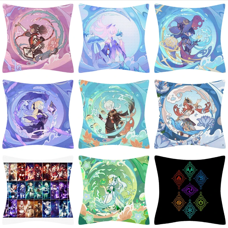 

Симпатичная Подушка GENSHIN с искусственными подушками 40*40, наволочки для комнатных подушек 45x4 5, короткая плюшевая декоративная дуплексная наволочка с принтом