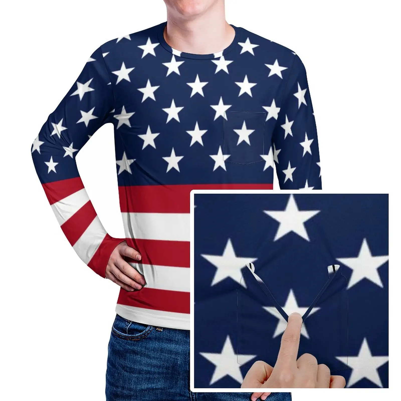 

Футболка мужская полосатая в винтажном стиле, красно-белая рубашка с флагом США, с подвесками в виде звезд, большие размеры 4XL 5XL, на осень