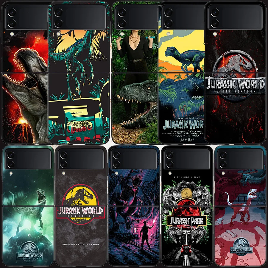 

World Jurassic Park Case for Samsung Galaxy Z Flip3 Flip4 5G Black Hard Cell Phone Cover Z Flip 3 4 Luxury PC Shell Zflip3 Coque