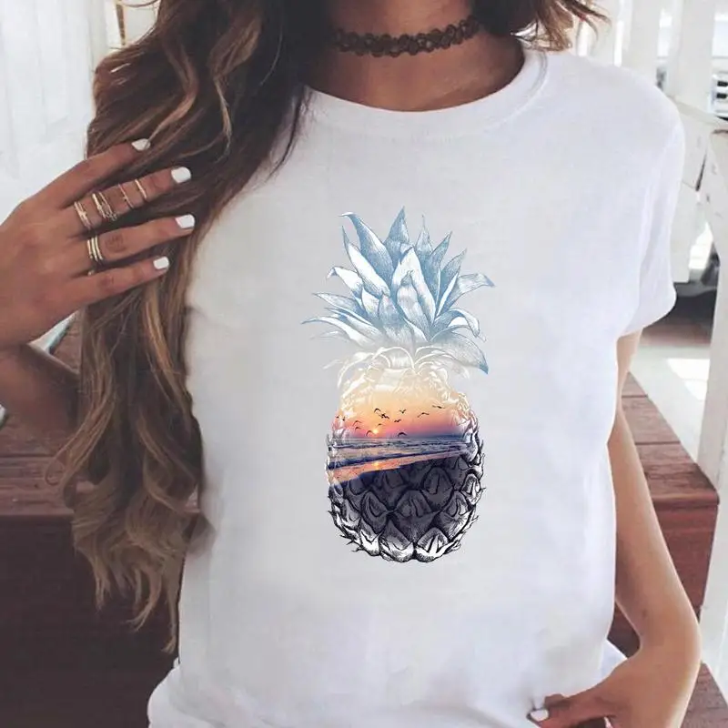 

Women T-shirts 90s pineapple beach holiday Watercolor Short Sleeve Cartoon T Top Shirt Print Female Graphic Fashion Tee T-Shirt