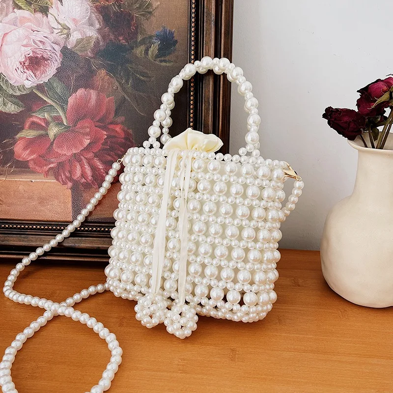 

Ins Handmade Women Pearl Bags Designer Beaded Shoulder Bags Charm White Pearls Crossbody Bag Luxury Evening Clutch Purse Lady