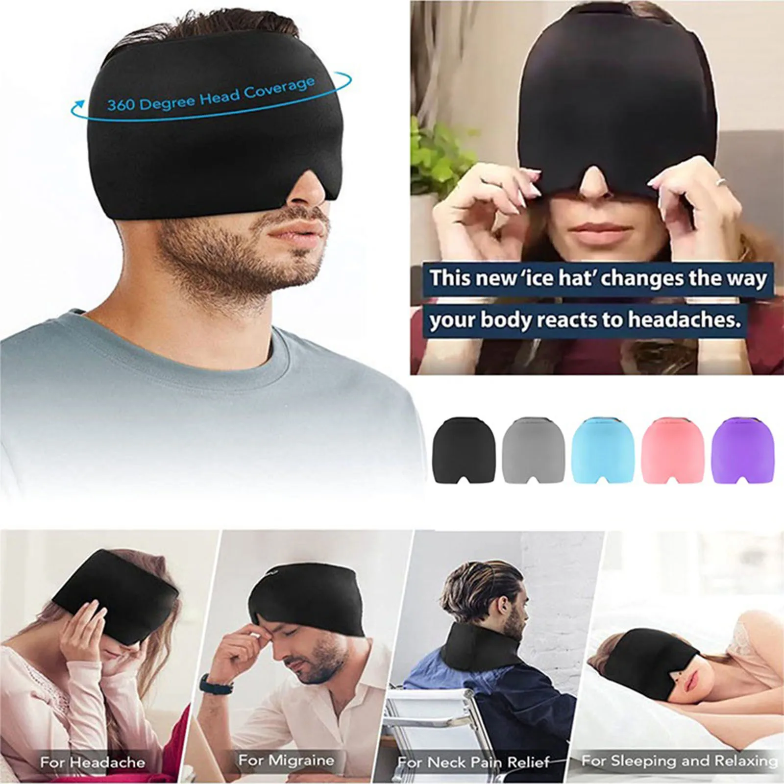 

Bandana Cooling Headgear Cooling Gel Headache Hat For Migraine Hot Sale Migraine Headband For Head Tension Relief