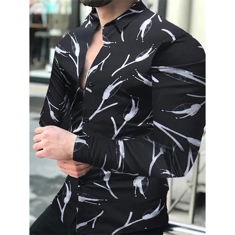 

New Fashion Men's Shirts Slim Fit Turn-down Buttoned Collar Shirt Casual Print Long Sleeve Tops Men's Clothing Trend Cardigan