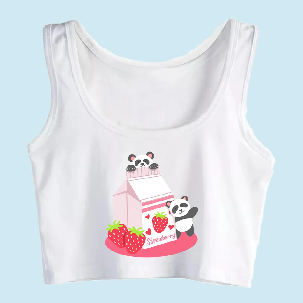 Новый женский укороченный топ с пандой клубничным молоком кавайный в стиле