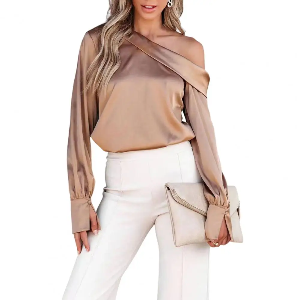 

Женская однотонная блузка с косым воротником, с открытыми плечами