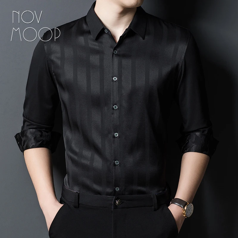 

Novmoop natural silk men's shirt long sleeve smart casual style full season wear Italy luxurious feel LT3595