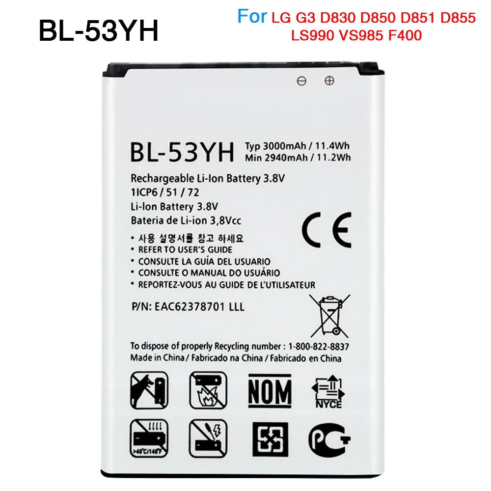 

BL-53YH Battery For LG Optimus G3 D830 D850 D851 D855 LS990 VS985 F400 F400K F460 F470 D852 D857 D858 D859 BL 53YH battery