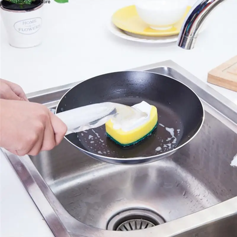 

Removable handle sponge washer brush kitchen cleaning brush remove stubborn slight stain sponge magic brush