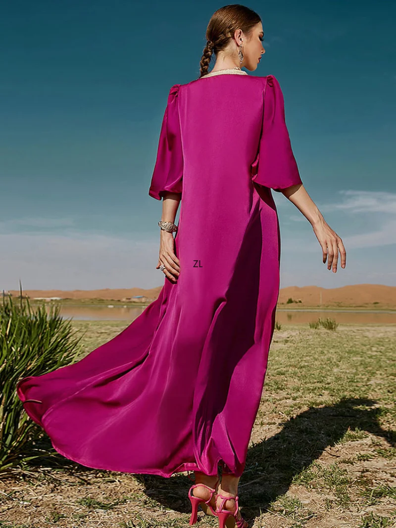 Ramadan Rhinestone Arabic Kaftan Women Moroccan Party Evening Caftan Satin Long Dress Muslim Arab Dubai Abaya Wedding Banquet