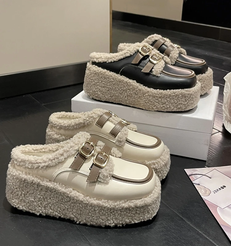 

House Slippers Platform Cover Toe Flat Shoes Female Slides On A Wedge Fashion Slipers Women Med Luxury 2023 Rubber PU Short Plu