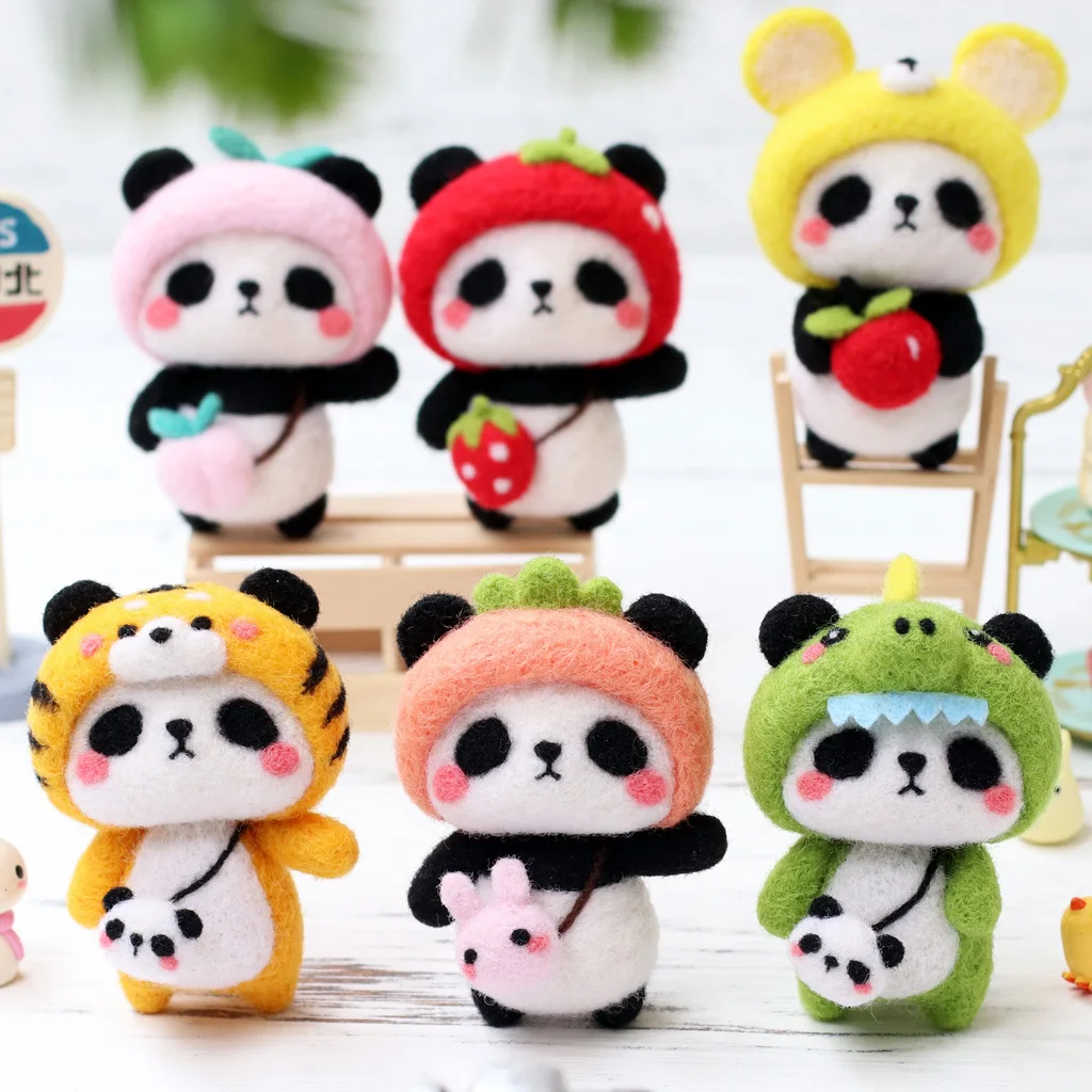 

RORGETO Wool Felting Fabric Materials Lovely Panda DIY Handmade Felt Needle Set Doll for Needle Material Accessories Bag