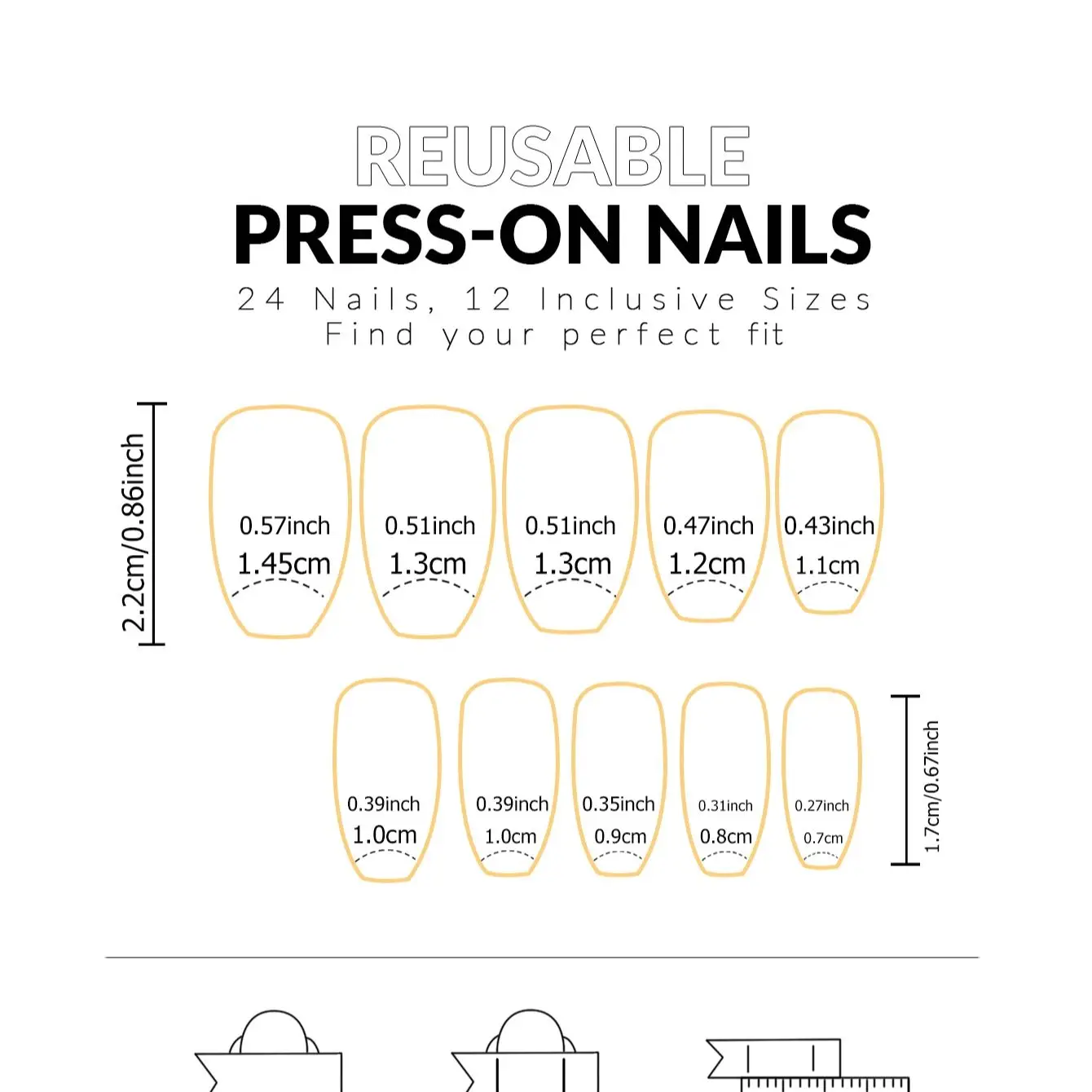 24 шт. белые французские накладные ногти среднего размера съемный и многоразовый