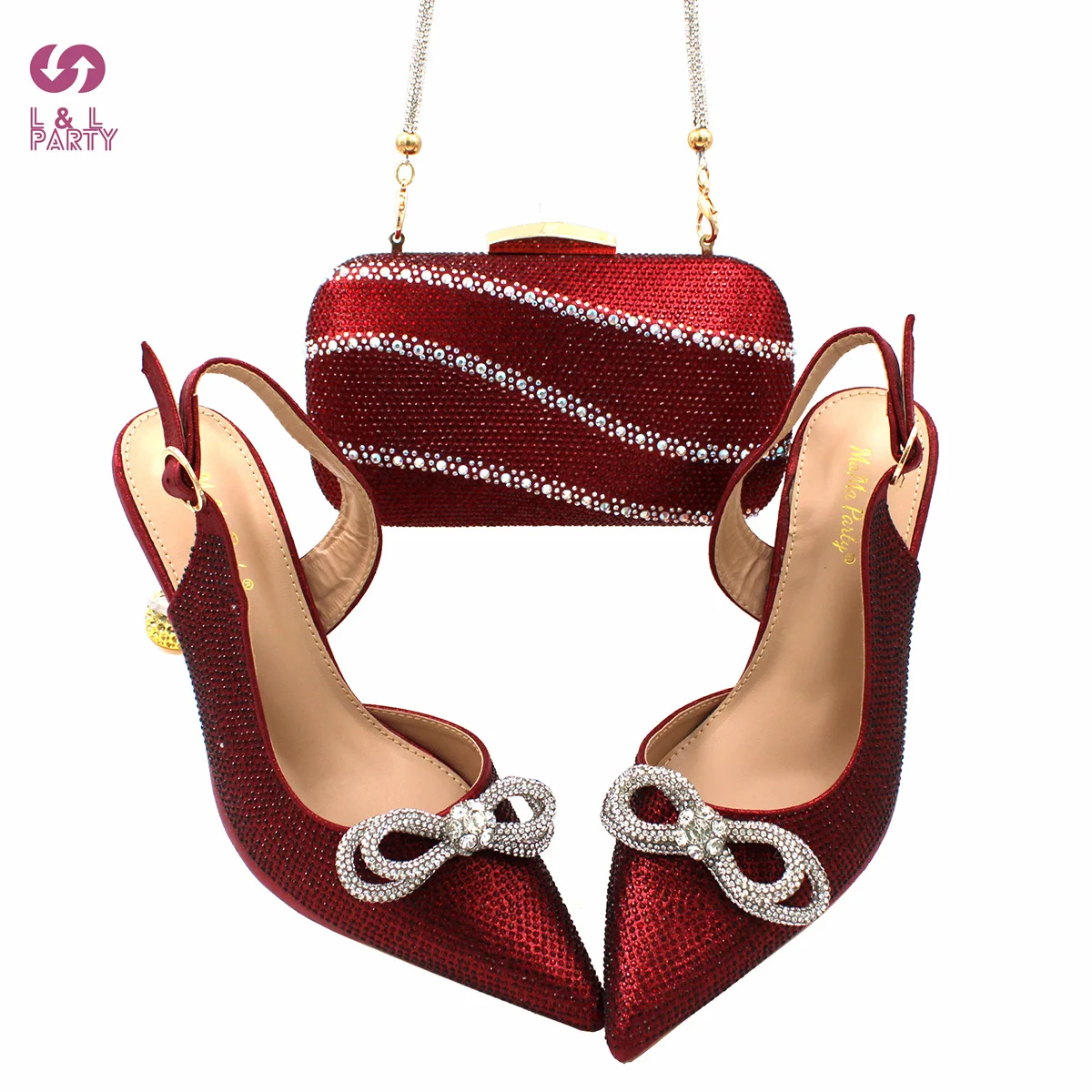 

Latest African Women Shoes and Bag Set in Wine Color 3 D PU New Design Italian Ladies Pumps for Garden Party