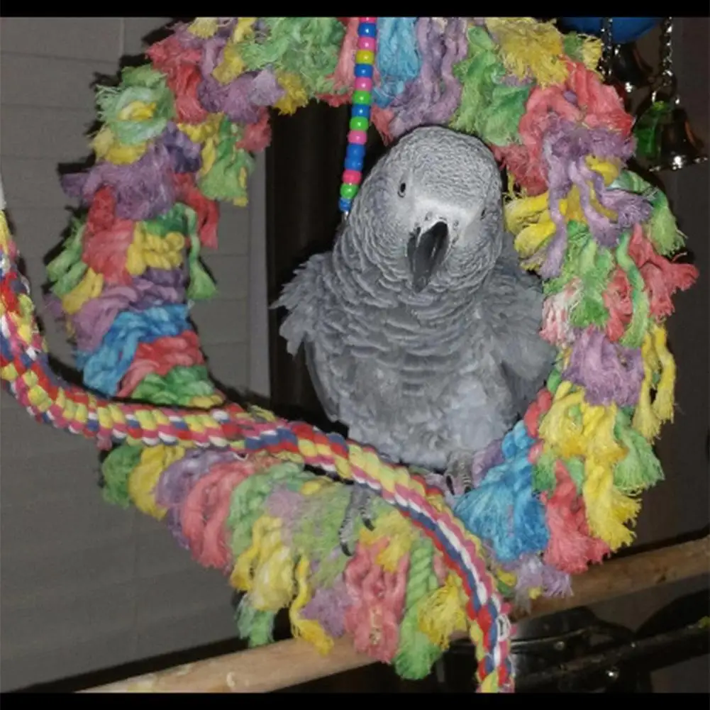 

NEW Pet Parrot Cotton Rope Circle Toys Chewing Bite Hanging Cage Swing Rope Ring Stand Toys Bird Supplies (random Color)