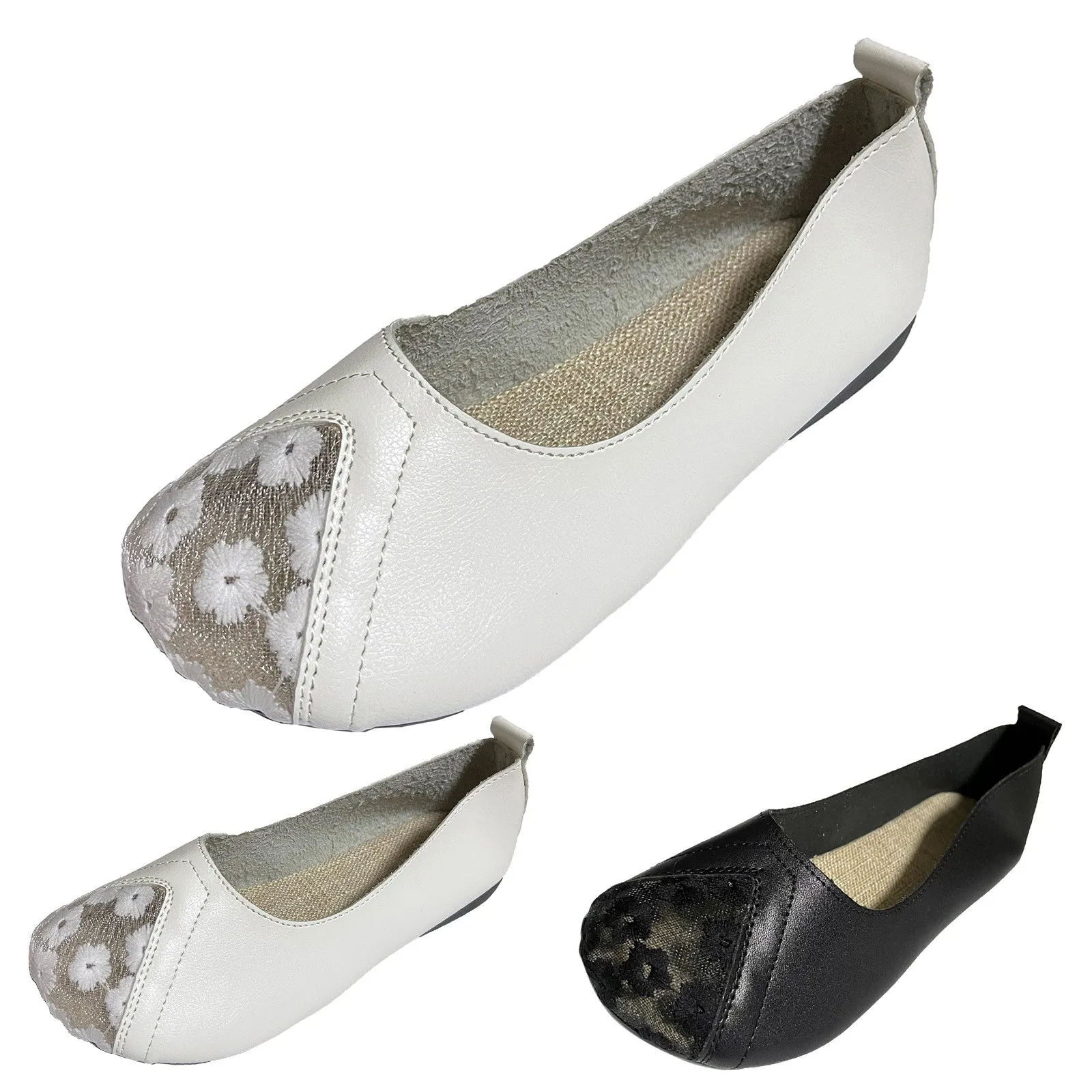 

Women Flat Shoes 2022 Summer Hollow Mesh Round Toe Flat Shoes Fashion Elegant Female Pu Leather Flower Mesh Breathable Shoes
