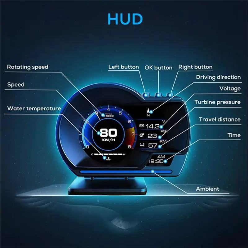 Фото Умный проекционный дисплей (HUD) для автомобиля: OBD II+GPS, высокоточный спидометр, устранение кодов неисправностей OBD, безопасное вождение №4