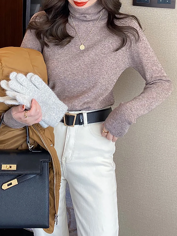 2022 вязаные женские водолазки свитера пуловеры Осень-зима базовые с высоким
