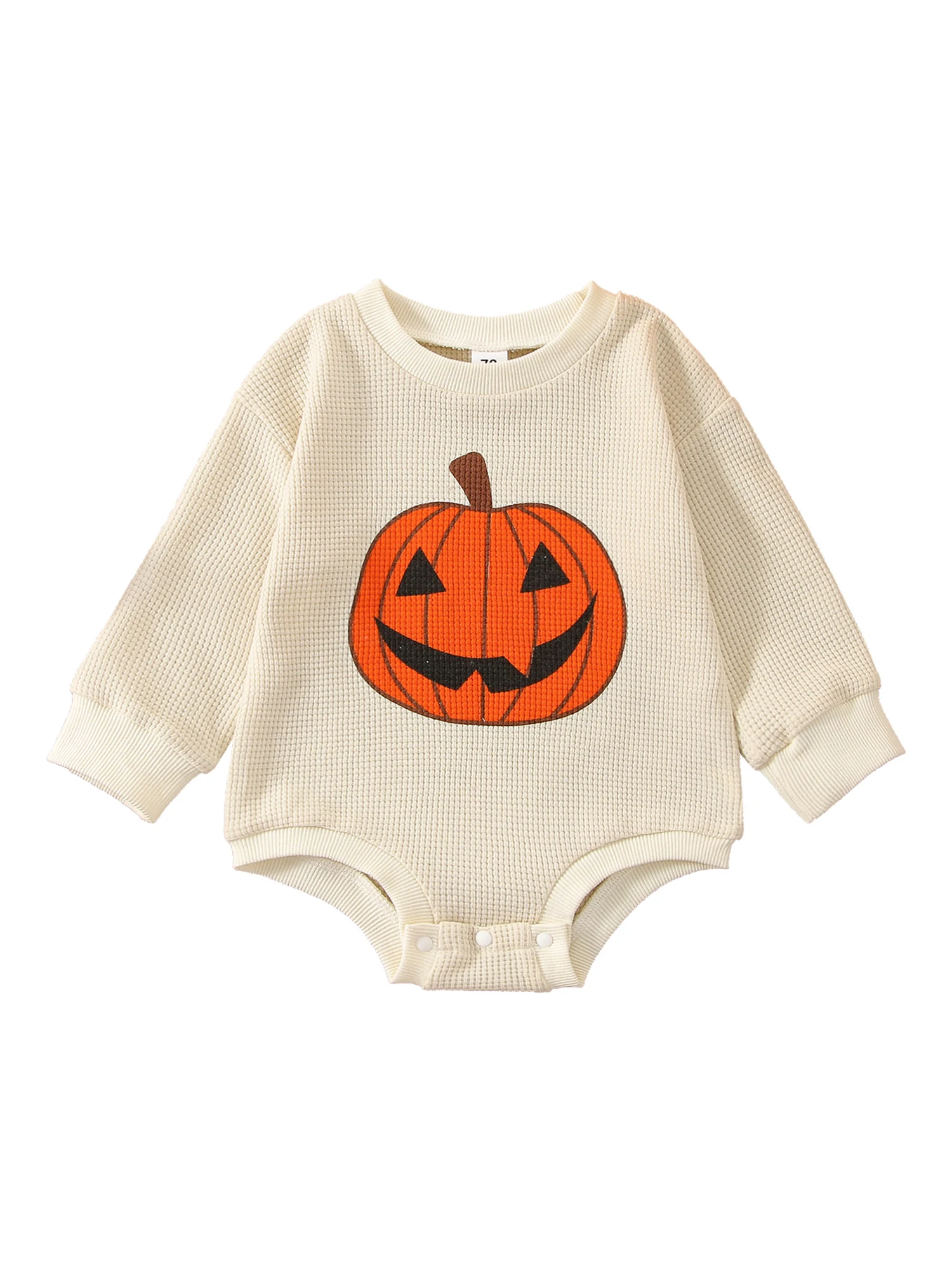 

Newborn Baby Boy Girl Halloween Romper Long Sleeve Pumpkin Waffle Bodysuit Fall Clothes